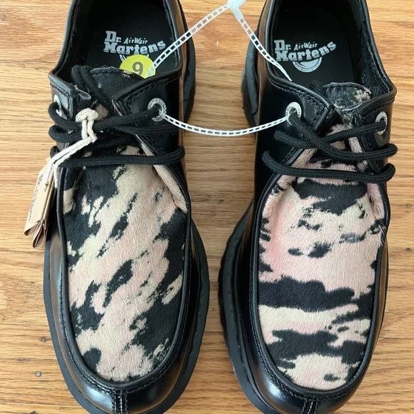 NEW Dr. Martens Zeffir 3i Bex Buttero Hair On Black Leather Men Size 9/Womens 10 - Picture 1 of 9